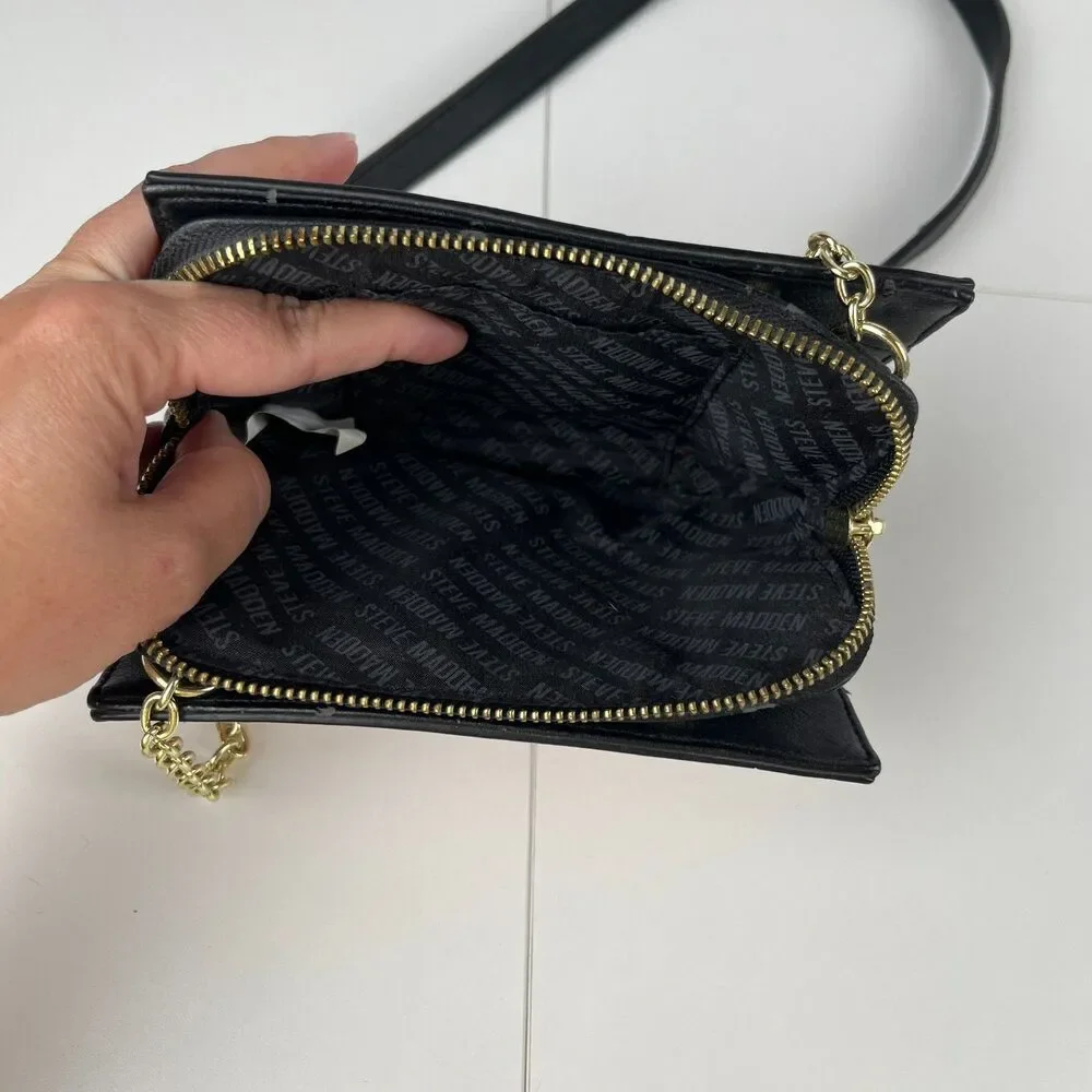 Steve Madden Small Crossbody Purse Logo Pink & Black Floral Butterfly Casual